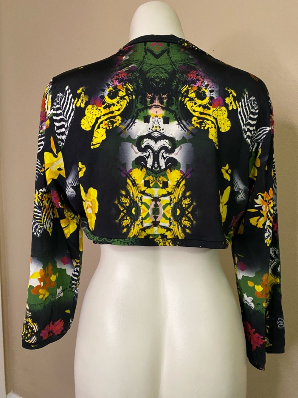 Garella Black Floral Zebra multiPrint knit Bolero Crop Jacket 5🖤